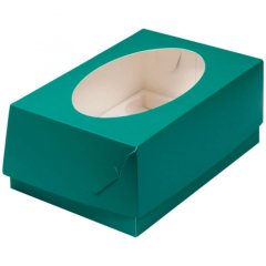 Коробка на 6 капкейков с окном зелёная матовая 040389 ф