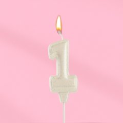 Свеча декоративная Цифра "1" Жемчужный перламутр с блёстками 10870116