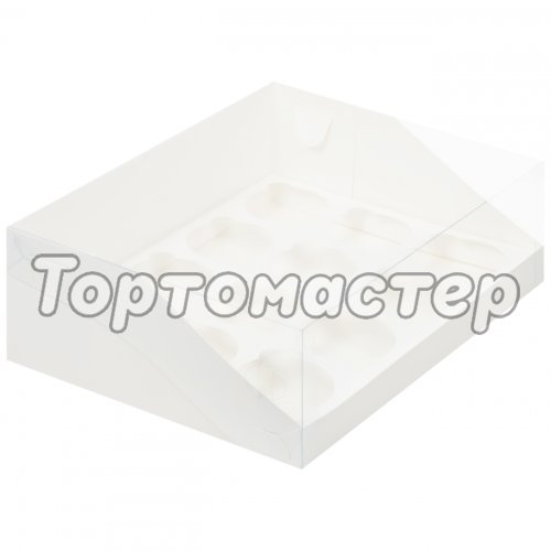 Коробка на 12 капкейков с прозрачной крышкой белая 040511 ф