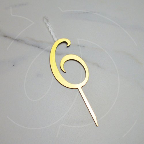 Свеча-топпер декоративная акриловая Цифра "6" Золото 