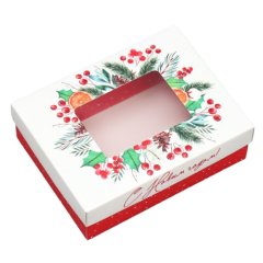 Коробка для сладостей с окном "Новогодний венок" 16,5х12,5х5 см 9671294